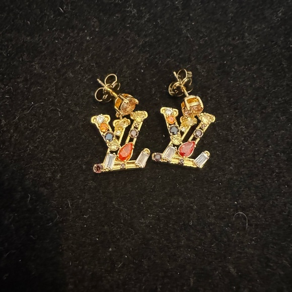 Louis Vuitton Gemstone Elegant Gold and Multicolor Earrings